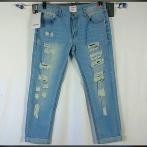 American Blue Junior Distressed Cropped Mid-Rise Trendy Blue Jeans Size 11 NWT